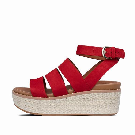 Sandales Compensées Femme Fitflop Eloise Suede With Ankle Strap Rouge (MYF194628)